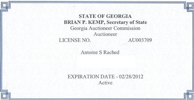 georgia auction license AU003709 License Georgia auto Auctioneer